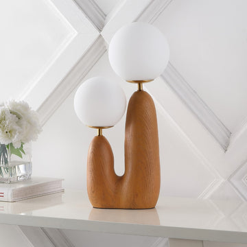 Oda 17.75" 2-Light Modern Bohemian Resin/Iron/Frosted Glass Danish Cactus LED Table Lamp - JONATHAN Y